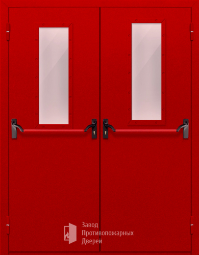 Фото двери «Двупольная с стеклом и антипаникой (красная)» в Зарайску