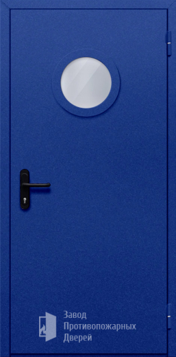 Фото двери «Однопольная с круглым стеклом (синяя)» в Зарайску