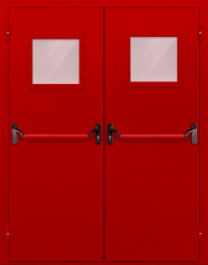 Фото двери «Двупольная со стеклопакетом и антипаникой (красная)» в Зарайску