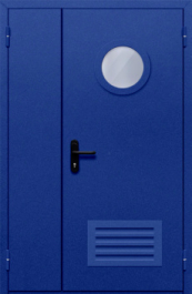 Фото двери «Полуторная с круглым стеклом и решеткой (синяя)» в Зарайску